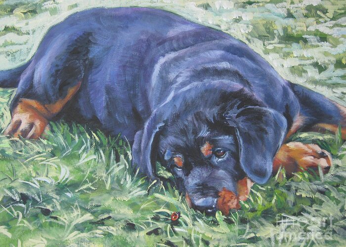 Rottweiler Greeting Card featuring the painting Rottweiler Puppy by Lee Ann Shepard