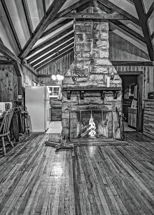 Cabin Greeting Card featuring the photograph Roughing It WV - bw by Steve Harrington