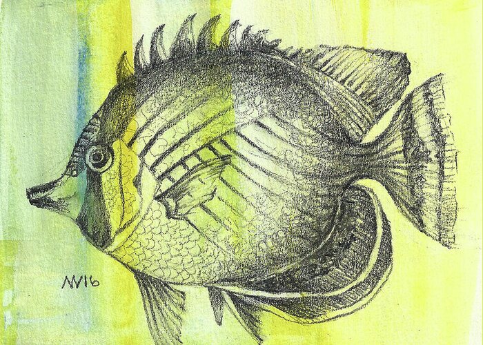 Fish Greeting Card featuring the mixed media Round Fish by AnneMarie Welsh