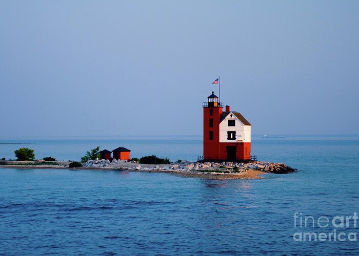 Round Island Greeting Card featuring the photograph Round Island Lighthouse by Rich S