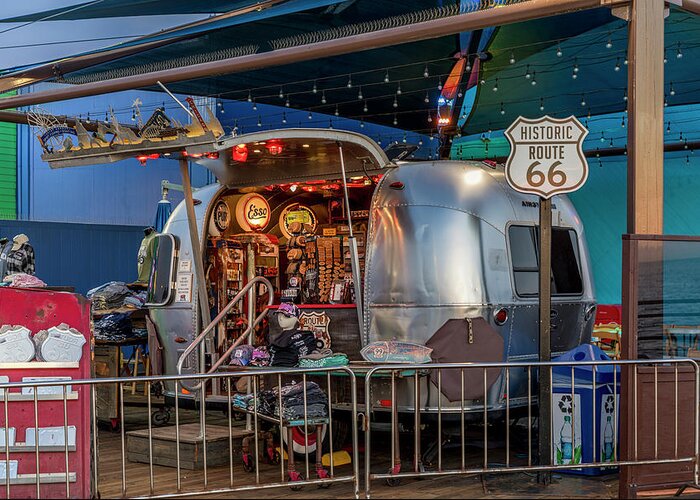 Pacific Park Santa Monica Greeting Card featuring the photograph Route 66 And Airstream On Tha Pier by Gene Parks
