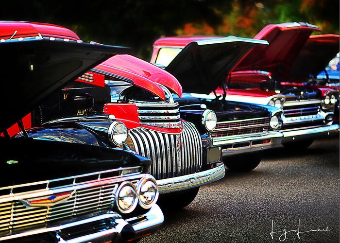 Car Greeting Card featuring the photograph Row of Classic Cars by Lisa Lambert-Shank
