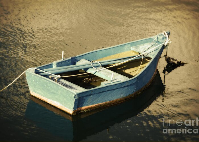 Blue Rowboat At Twilight Greeting Card featuring the photograph Rowboat at Twilight by Mary Machare