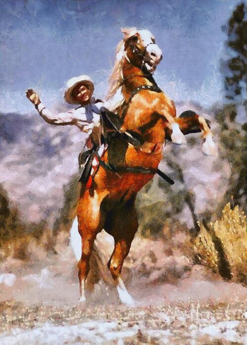 Cinema Greeting Card featuring the painting Roy Rogers and Trigger, Hollywood Western Legends by Esoterica Art Agency