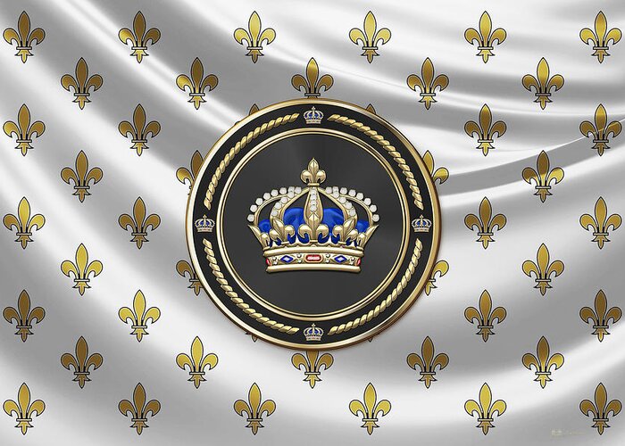 'royal Collection' By Serge Averbukh Greeting Card featuring the digital art Royal Crown of France over Royal Standard by Serge Averbukh