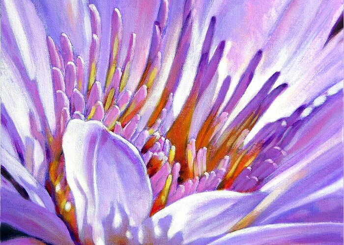 Water Lily Greeting Card featuring the painting Royal Purple and Gold by John Lautermilch