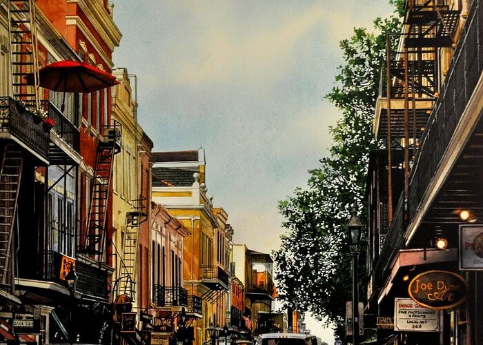 Urban Landscape Greeting Card featuring the painting Royal Street Strole by Robert W Cook