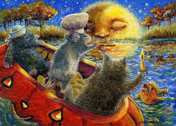 Mole Greeting Card featuring the painting Rub-a-dub-dub a Pumpkin Tub by Jacquelin L Westerman