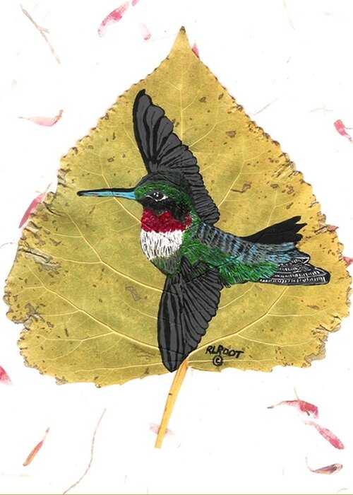 Wildlife Greeting Card featuring the painting Ruby Throat-ed Hummingbird by Ralph Root