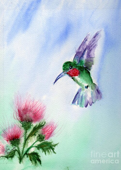 Hummingbird Greeting Card featuring the painting Ruby Throated Hummingbird by Doris Blessington