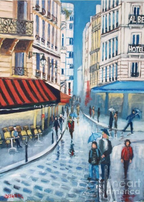 Paris Greeting Card featuring the painting Rue de la Huchette, Paris 5e by Jean Pierre Bergoeing