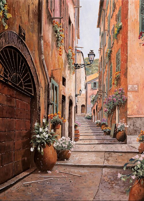 Rue Greeting Card featuring the painting rue Malonat in Nice by Guido Borelli