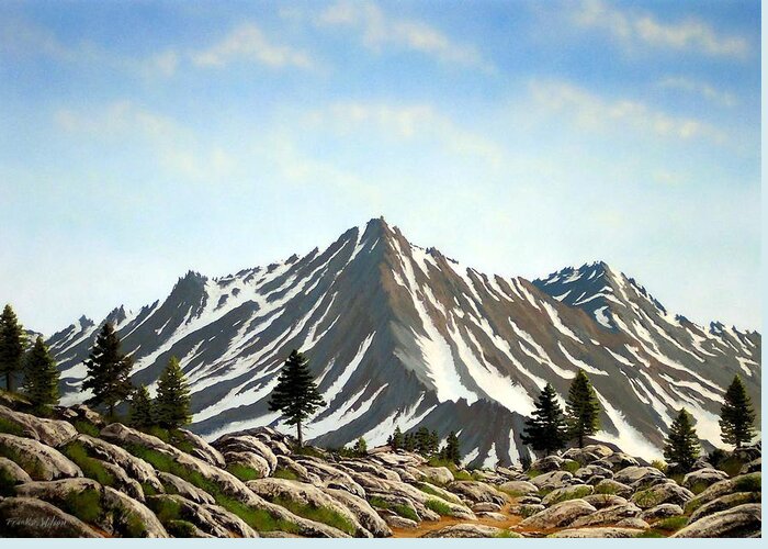 Mountians Greeting Card featuring the painting Rugged Peaks by Frank Wilson