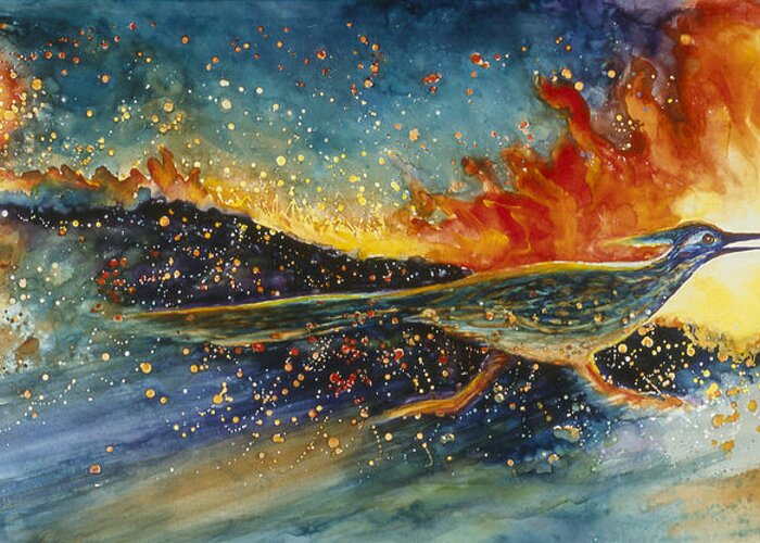 Fire Greeting Card featuring the painting Run for Your Life by Ruth Canada
