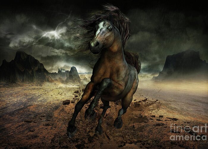 Dun Horse Greeting Card featuring the digital art Run Like the Wind by Shanina Conway