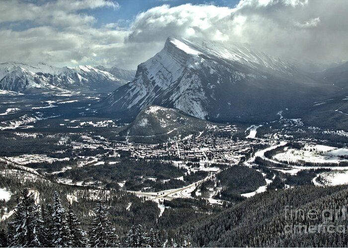 Mt Norquay Greeting Card featuring the photograph Rundle Towering Above The Town Of Banff by Adam Jewell