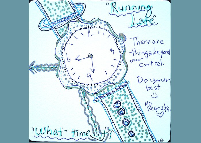 Zentangle Greeting Card featuring the drawing On Time by Carole Brecht