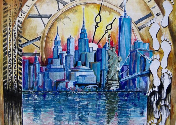  New York Greeting Card featuring the painting Rush Hour In New York by Geni Gorani