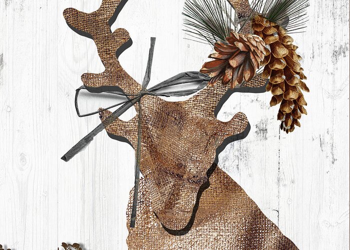 Deer Greeting Card featuring the painting Rustic Winter Deer by Mindy Sommers