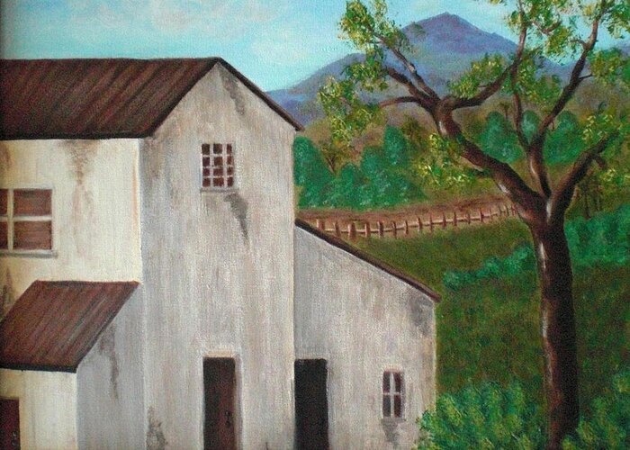 Rustic Greeting Card featuring the painting Rustic House by Nancy Sisco