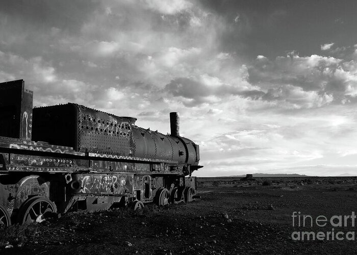 Steam Engine Greeting Card featuring the photograph Rusting Old Steam Locomotive in Black and White by James Brunker