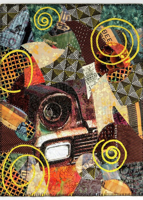 Art Quilt Greeting Card featuring the tapestry - textile Rusty Musty Fusty by Martha Ressler