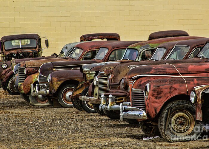 Cars. Vehicles Greeting Card featuring the photograph Rusty Row by Steven Parker