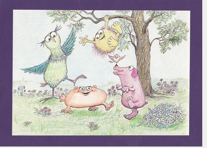 Animals Greeting Card featuring the drawing S3 Birthday Friends by Charles Cater