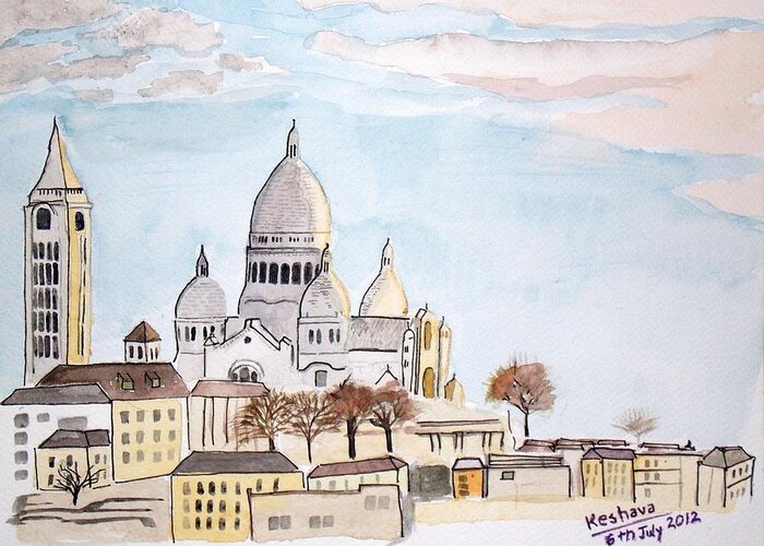 Sacre Greeting Card featuring the painting Sacre Coeur by Keshava Shukla