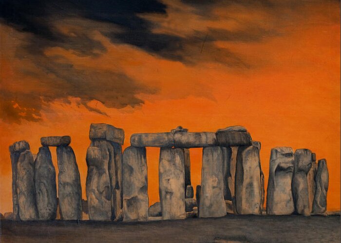 Stonehenge Greeting Card featuring the painting Sacred Spaces 1 by Joe Michelli