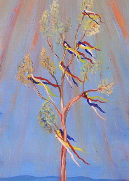 Sacred Greeting Card featuring the painting Sacred Sun Dance Tree by Kate Purdy