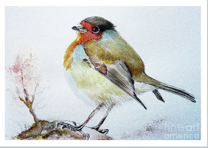 Robin Greeting Card featuring the painting Sad robin by Jasna Dragun