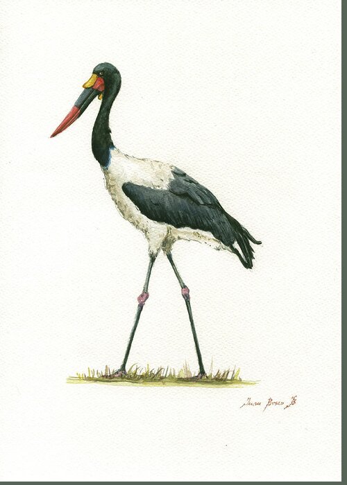 Saddle Billed Stork Greeting Card featuring the painting Saddle billed stork by Juan Bosco