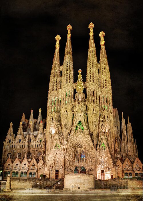 Sagrada Familia Greeting Card featuring the photograph Sagrada Familia at night - Gaudi by Weston Westmoreland