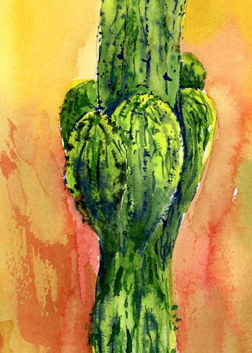 Sun Greeting Card featuring the painting Saguaro Serendipity by Marilyn Barton