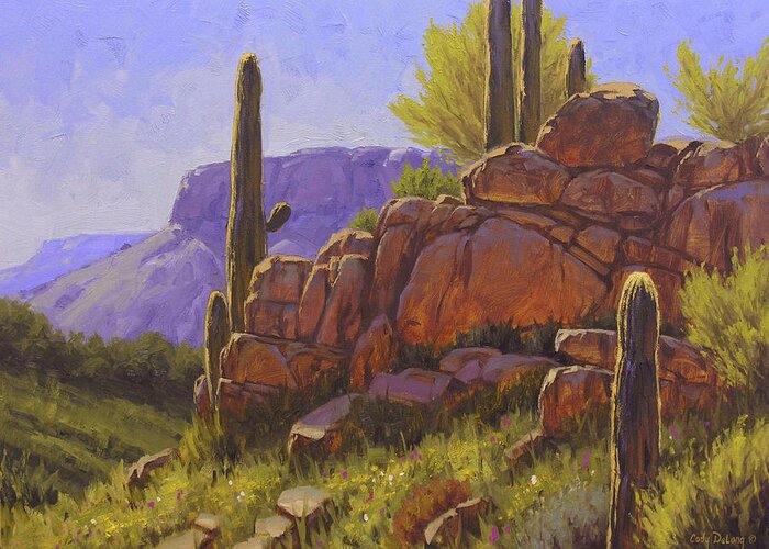 Cactus Greeting Card featuring the painting Saguaro Sunshine by Cody DeLong