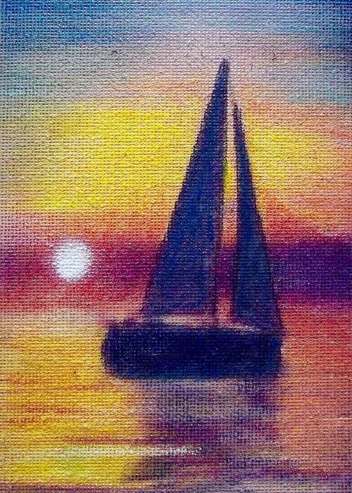 Landscape Greeting Card featuring the pastel Sail Away by Cara Frafjord