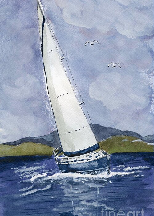 Sailing Greeting Card featuring the painting Sail away by Eva Ason
