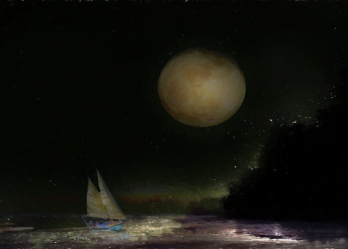 Moon Greeting Card featuring the digital art Sail Away on a Moonbeam by Jolynn Reed
