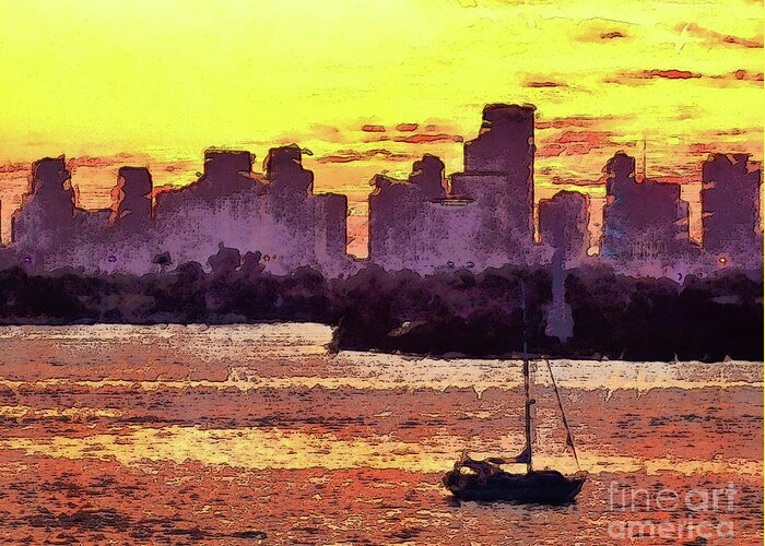 Miami Greeting Card featuring the photograph Sailboat Anchored For The Night by Phil Perkins