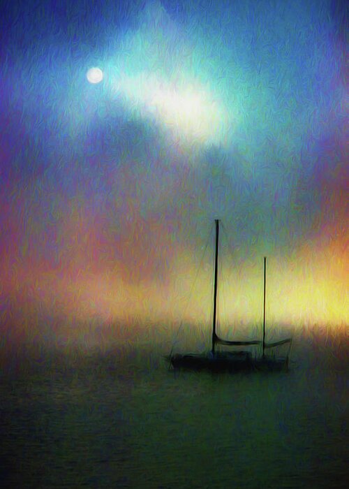 Seascape Greeting Card featuring the mixed media Sailboat at Sunset by John A Rodriguez