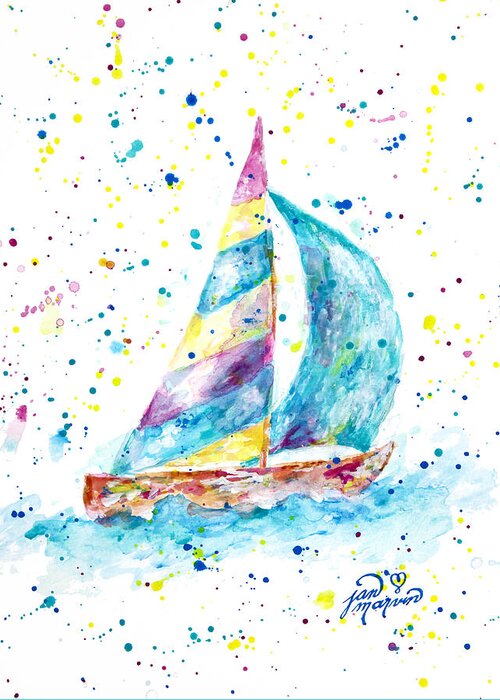 Sailboat Greeting Card featuring the painting Sailboat by Jan Marvin by Jan Marvin