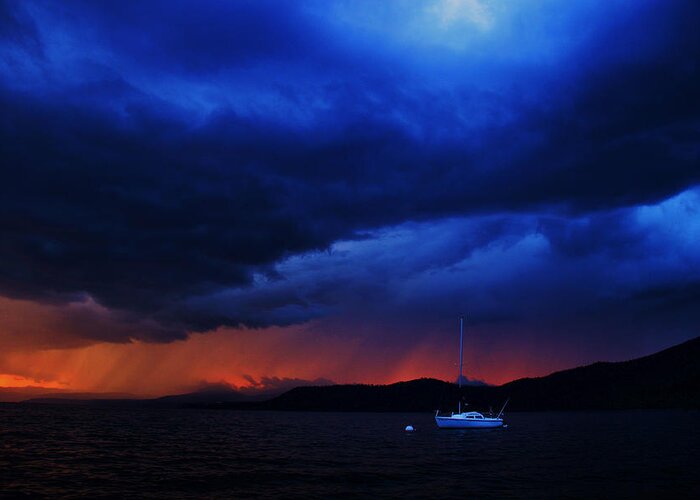 Lake Tahoe Greeting Card featuring the photograph Sailboat in Thunderstorm by Sean Sarsfield