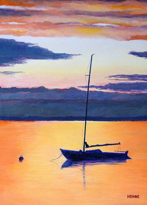 Sail Boat Greeting Card featuring the painting Sailboat Sunset by Robert Henne