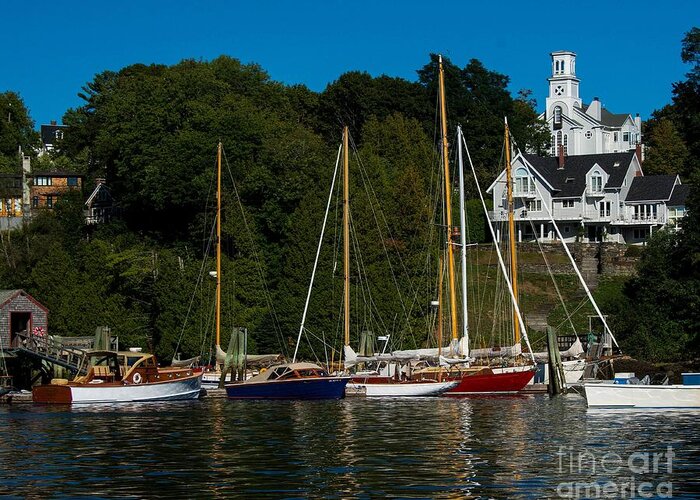 Rockport Maine Greeting Card featuring the photograph Sailboats at the Dock by Steve Brown