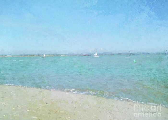 Beach Greeting Card featuring the digital art Sailboats at West Wittering by Jayne Wilson