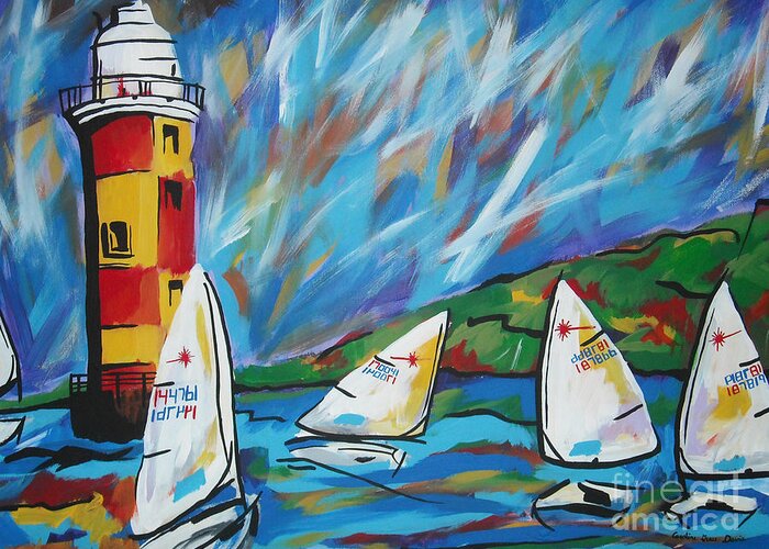 Sailboat Greeting Card featuring the painting Sailing by Caroline Davis