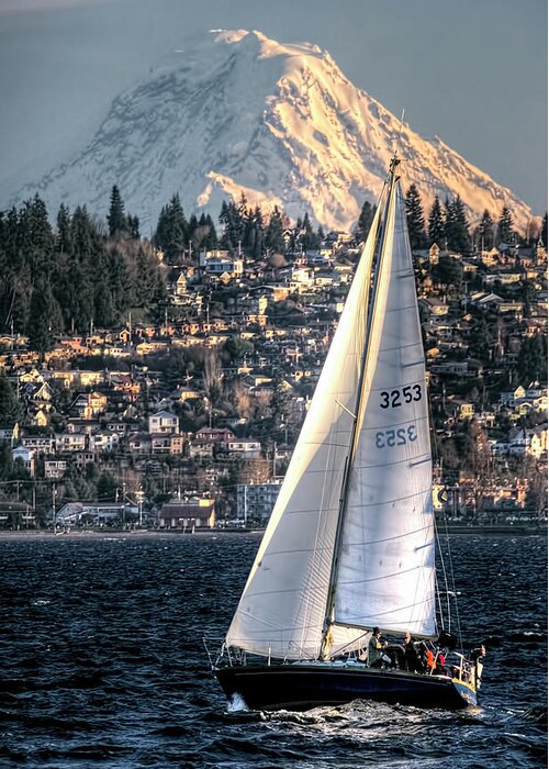 Sailing Greeting Card featuring the photograph Sailing On Elliot Bay, Seattle, WA by Greg Sigrist