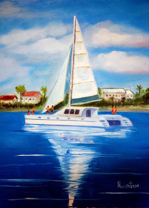 Sailing Greeting Card featuring the painting Sailing Paradise Island Bahamas by Phil Burton
