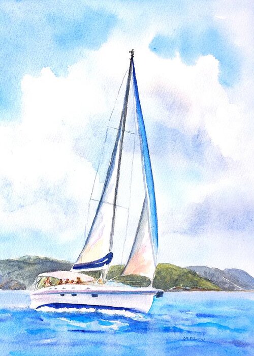 Nautical Greeting Card featuring the painting Sailing the Islands 2 by Carlin Blahnik CarlinArtWatercolor